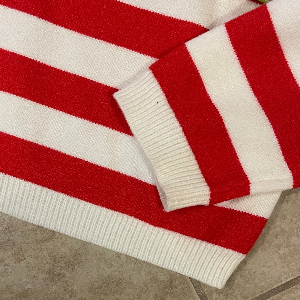 Marled Red and White Striped Sweater XL - Picture 9 of 10